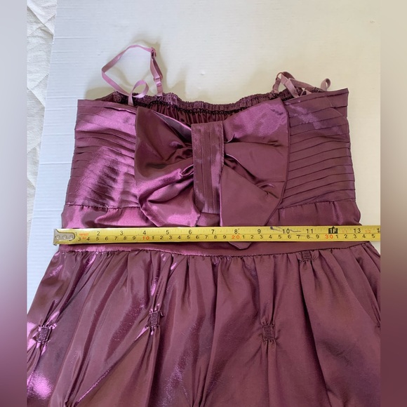 Beautiful shiny mini prom dress rose color big bow spagetthi straps elastic top - Picture 12 of 14